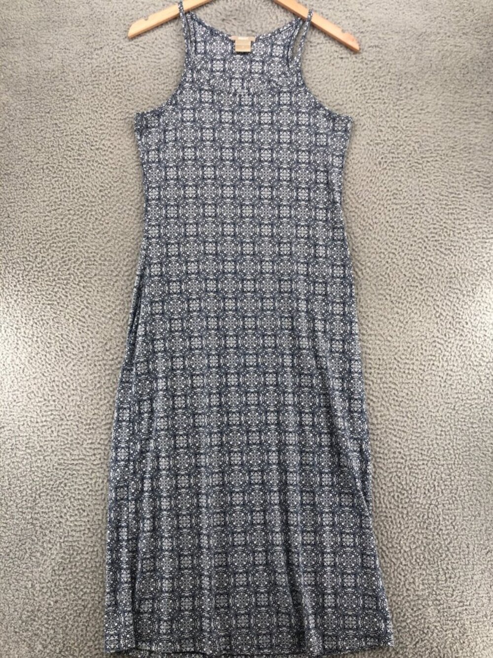 Ink + Ivy Nightgown Womens M Navy Medallion Midi Tank Dress Pajamas Stretch Knit